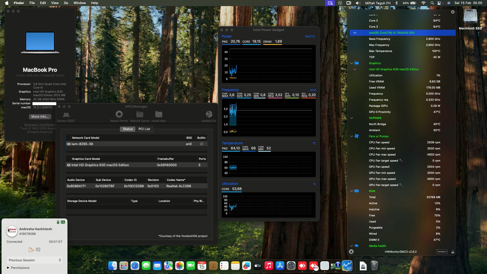 Success Hackintosh macOS Sequoia 15.3.1 Build 24D70 in Dell Precision 5520